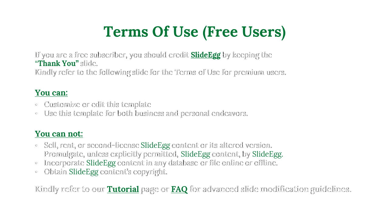 Simple layout with green title, subheadings, and black text,and all is aligned to the left on a white canvas.