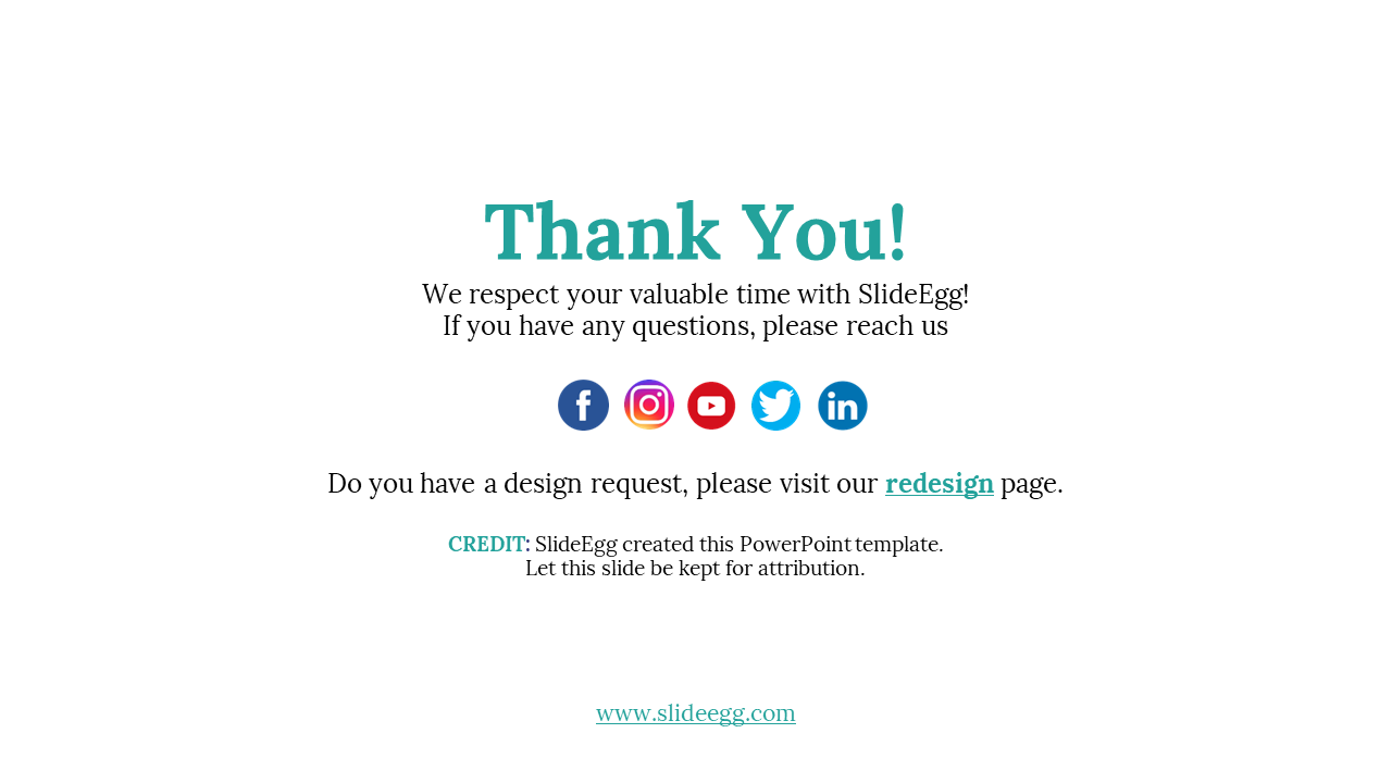 Centered layout on white background with teal title, black text, and five colorful social media icons in circular shapes.