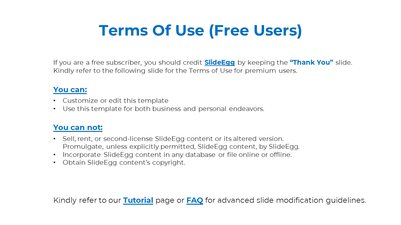 Simple white layout with blue highlighted text and two labeled sections using bullet points for user rights and limits.