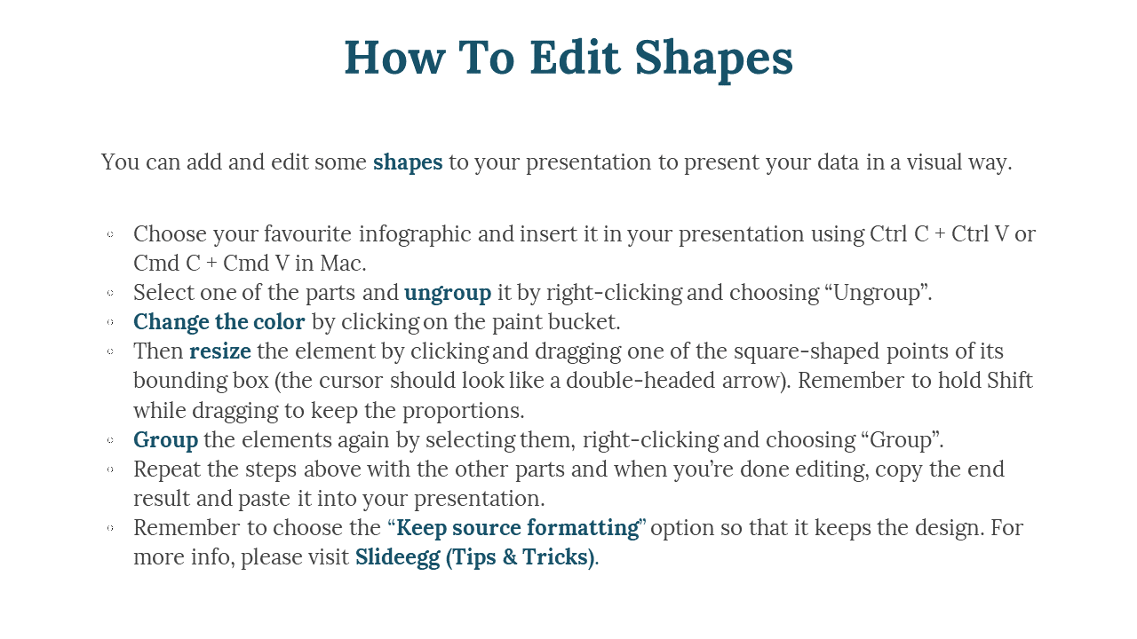 Dark blue text gives instructions on editing shapes, organized into a list with small bullet points below.