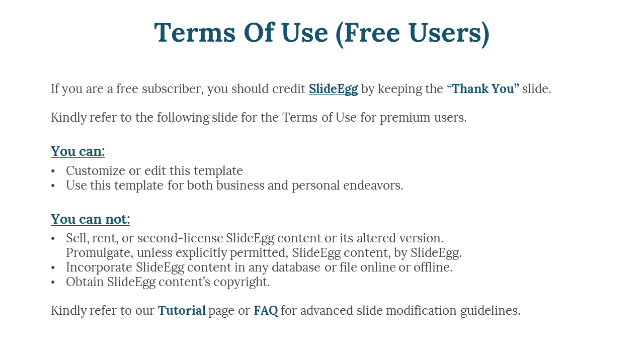 Dark blue text outlines terms of use for free users, with two bullet point sections titled you can and you can not.