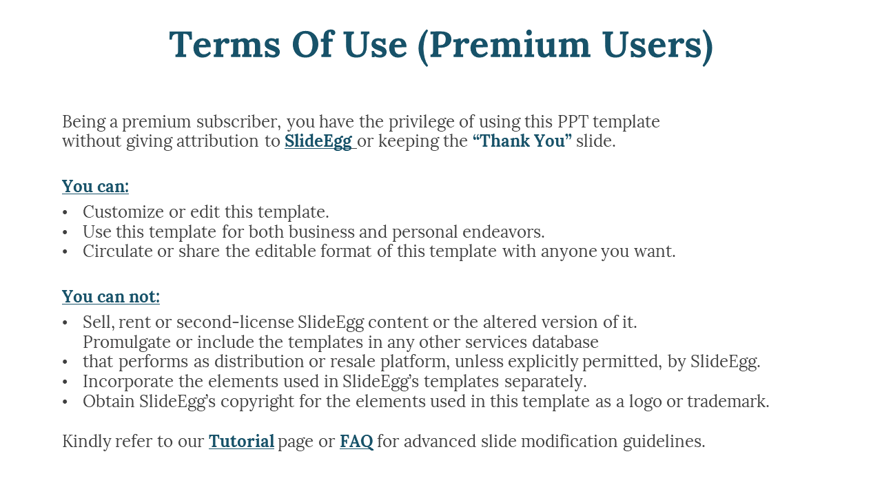 Bold dark blue heading for premium users, followed by text blocks and two bullet pointed lists below.