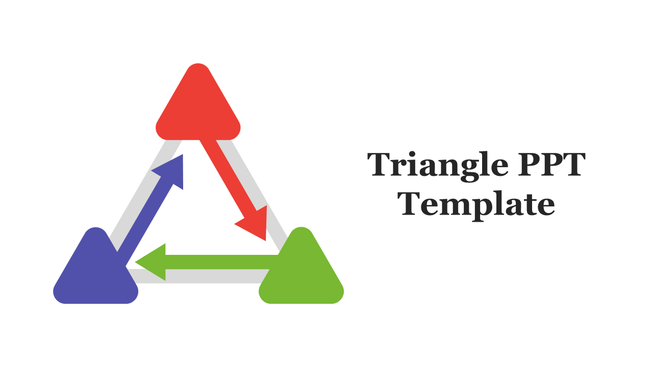 Slide deck featuring a triangle themed template with arrows and colorful triangular elements in red, blue, and green.
