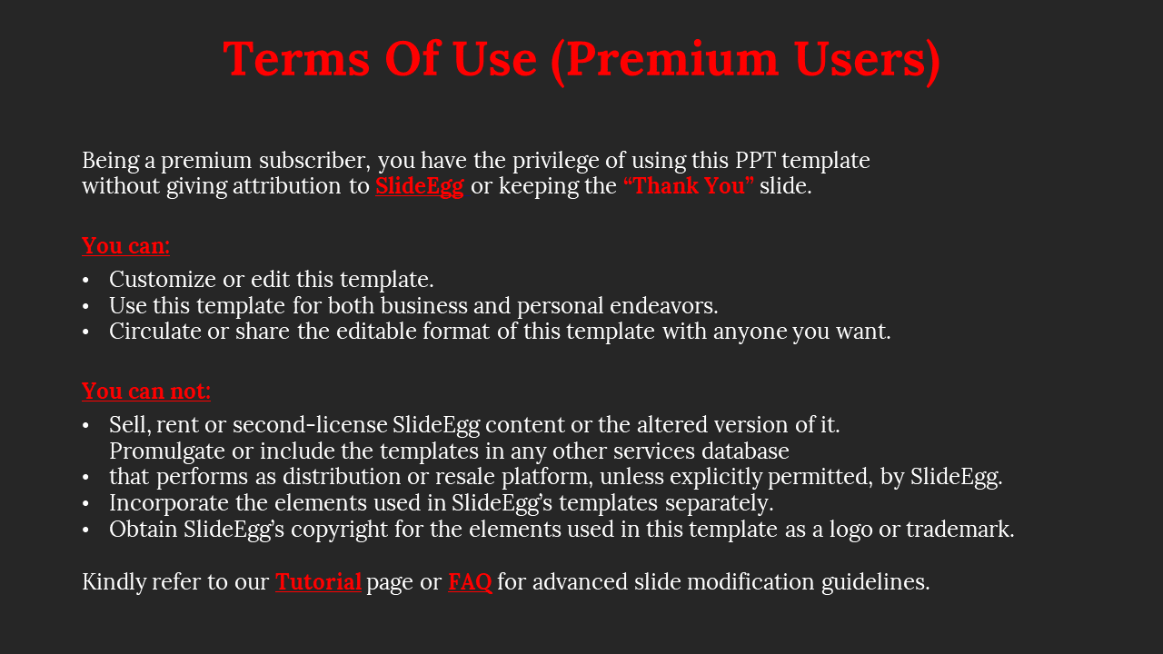 Dark slide featuring red title, white explanatory text, and bold headings dividing allowed and prohibited usage points.