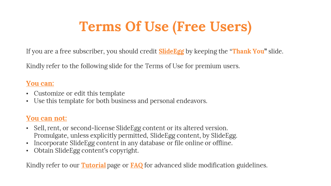 White background with bold orange heading, text explaining terms, and highlighted sections for permissions and restrictions.