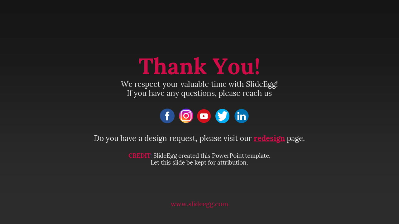 Dark gradient background with bold pink heading, white text, and row of colorful social media icons centered below.