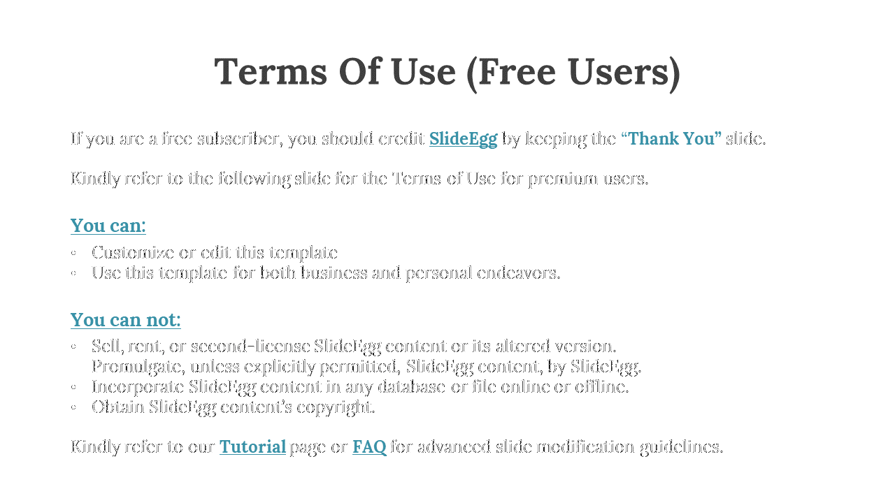 Text slide outlining acceptable and prohibited actions for free users, using bold blue text, on a white background.