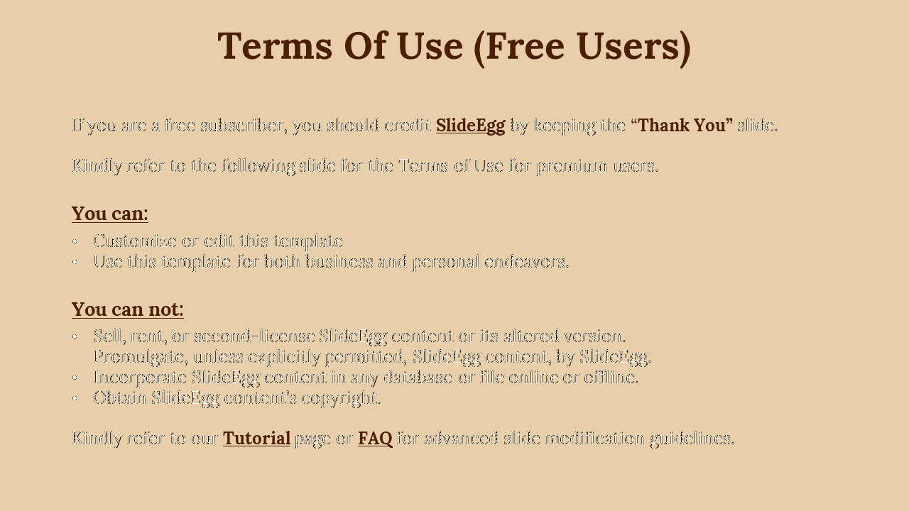 Text slide outlining acceptable and prohibited actions for free users, using bold brown text, on a beige background.