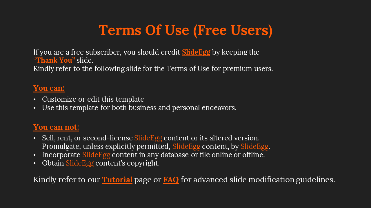Dark background with centered orange title and white text divided into two blocks with bold subheadings.