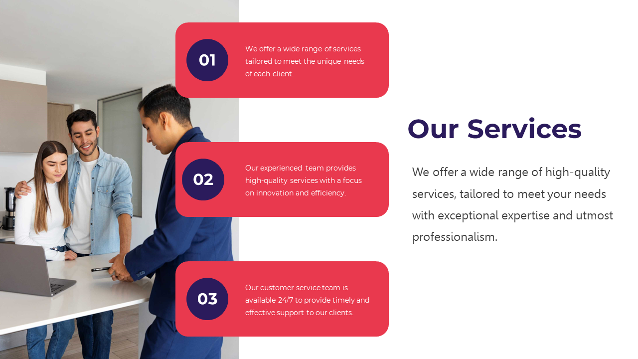 A team of professionals assisting a client with a laptop, demonstrating the personalized service offered by the company.