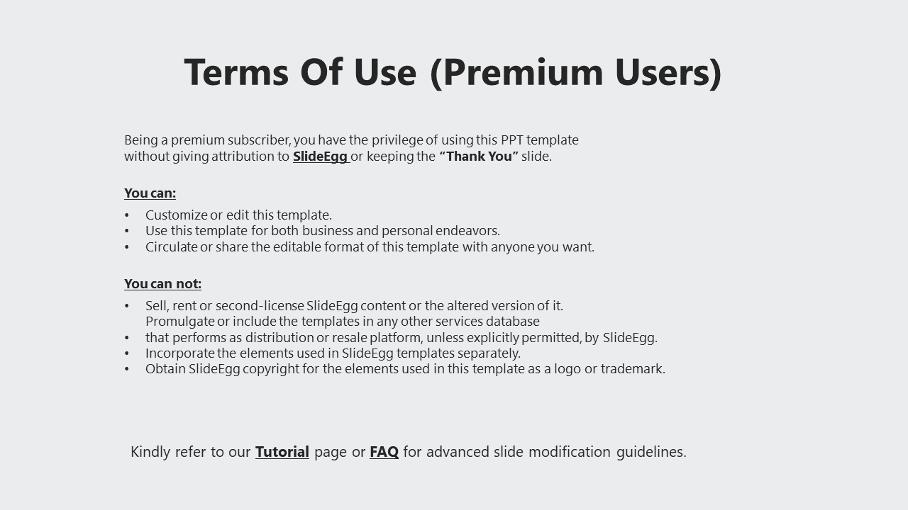 Slide features a bold heading, followed by bullet points under two contrasting sections, outlining premium users usage.