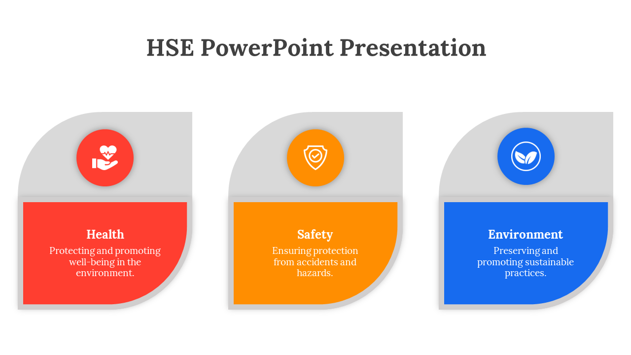 Three rounded top blocks in red, orange, and blue display white icons above rectangular colored panels on a gray background.