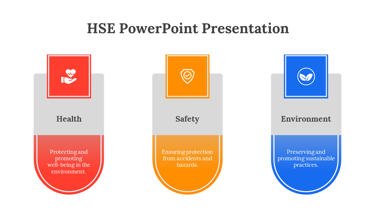 Three rounded vertical blocks in red, orange, and blue with icons on top and gray text below, set against a white background.