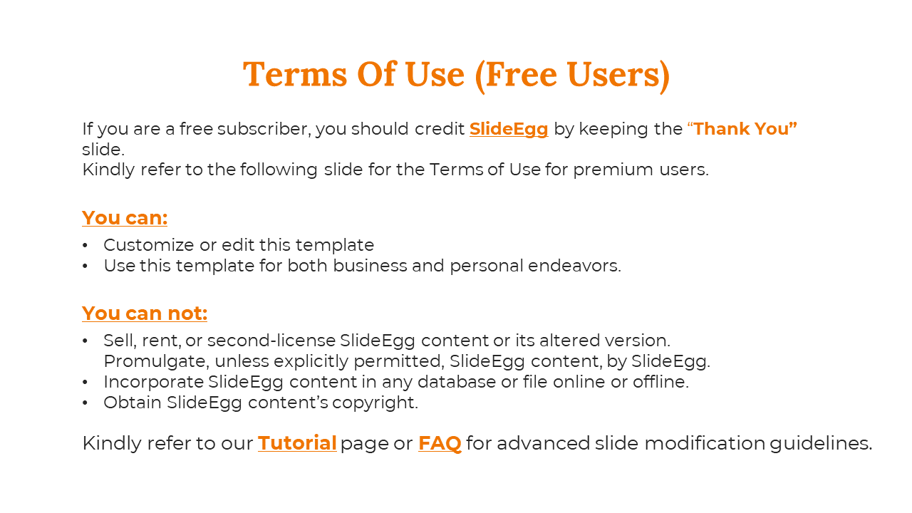 Slide with orange heading and two bullet lists, featuring terms and conditions of free subscribers, on a white background.