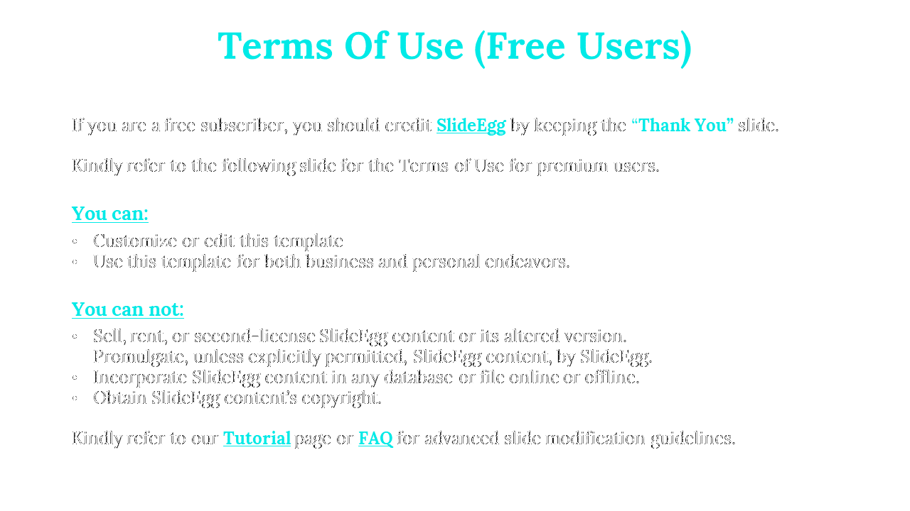 Slide with teal heading and two bullet lists, featuring terms and conditions of free subscribers, on a white background.