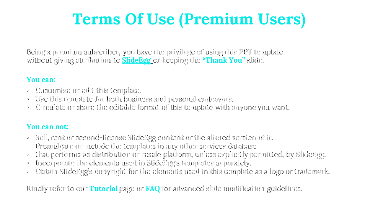 White background with teal heading, text, and bold section labels for rules and usage terms for premium users.