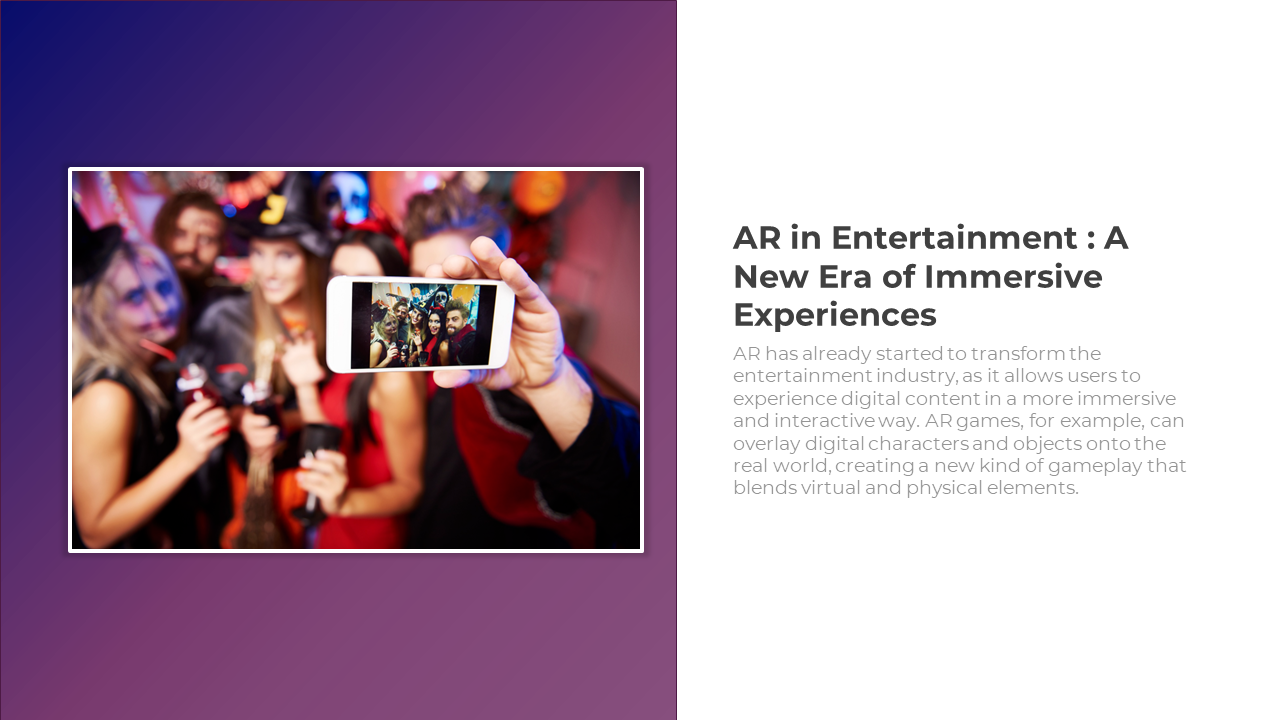 People dressed up for a party, selfie captured on phone screen, over a purple gradient and text on the right white space.