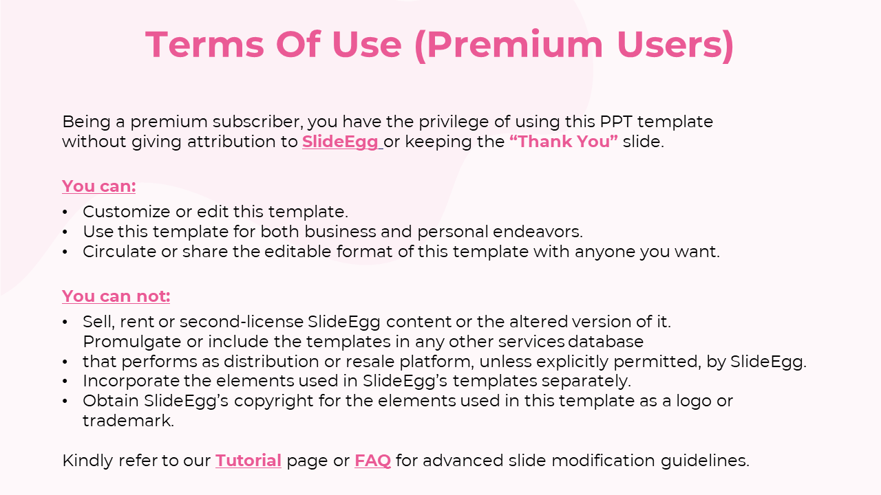 Slide shows a two column layout with pink section titles, black text, and abstract wavy pink accents on a white base.