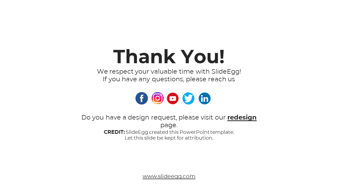 Slide features a simple white design with black text and colorful circular social icons displayed in the middle.