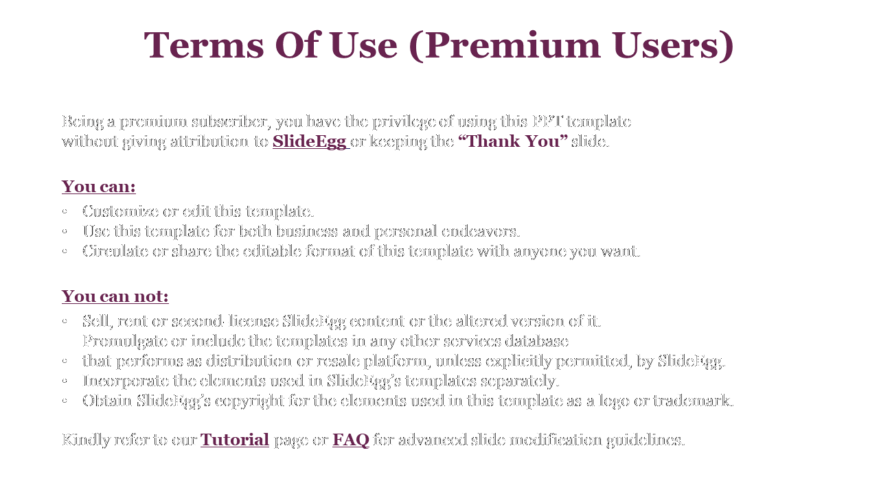 Slide shows centered purple heading text with bullet points on a white background, divided into two sections.