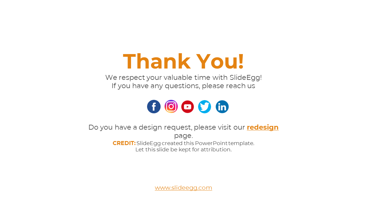 Slide displays orange text in the center with a horizontal row of blue, red, and multicolored social media circles below.