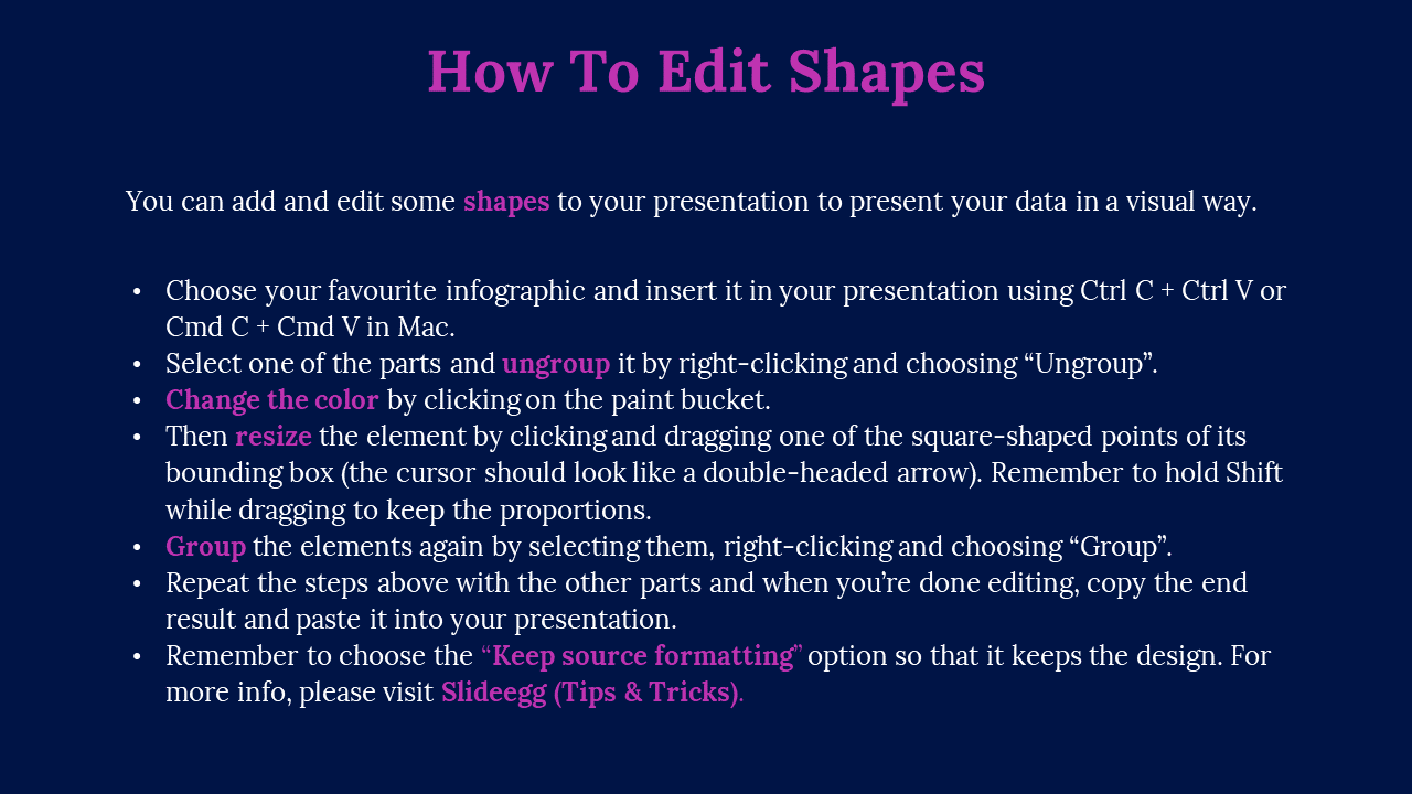 How to Edit Shapes featuring instructions on customizing shapes in a PowerPoint presentation, with steps and visual aids.