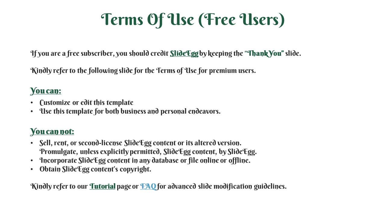 Slide featuring a bold green title at the top with bullet points underneath, arranged on a clean white background.