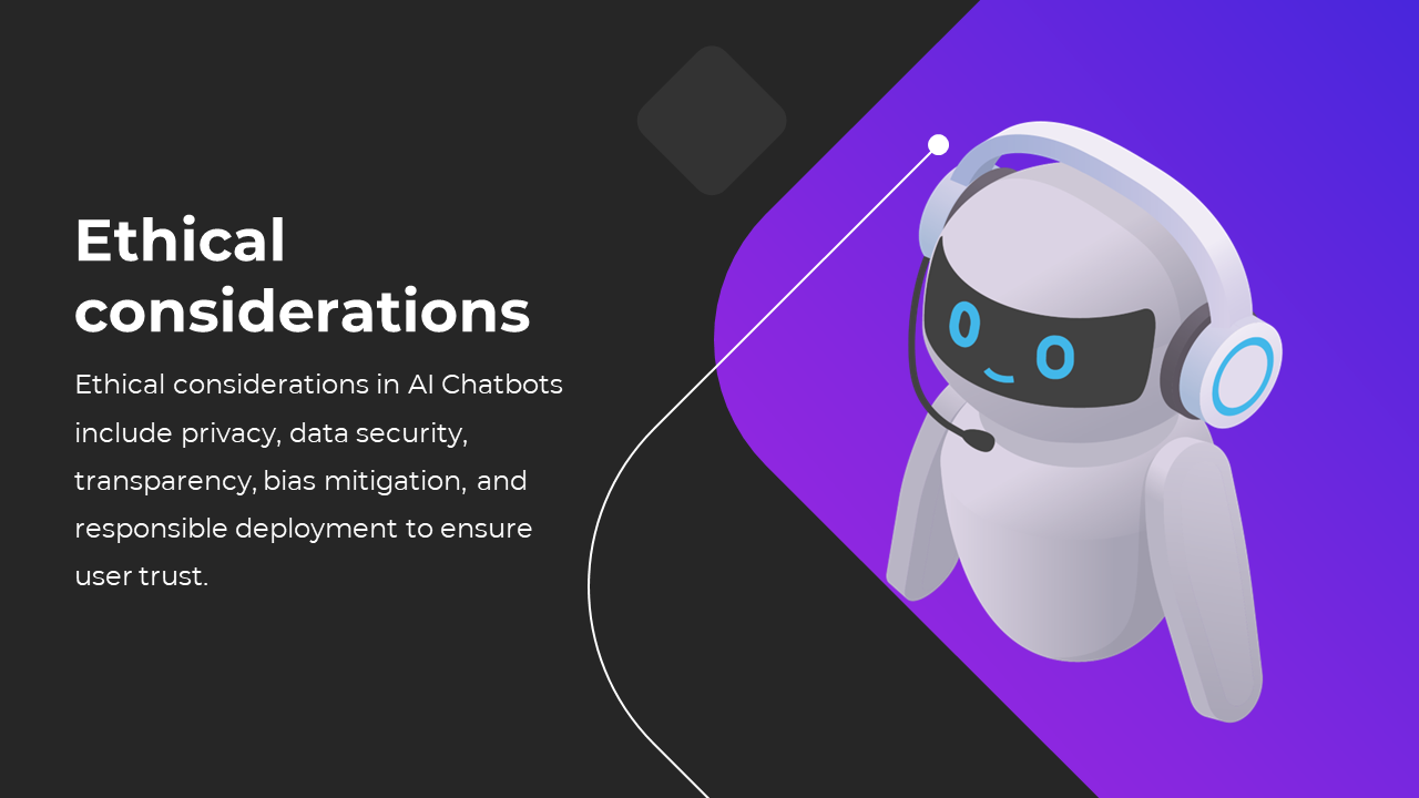 Slide shows a smiling white robot wearing headphones beside a purple geometric shape, and text on the left dark space.