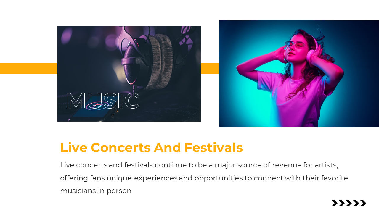 Two images above text show headphones in dark lighting on left and woman in pink and blue lighting wearing headphones.