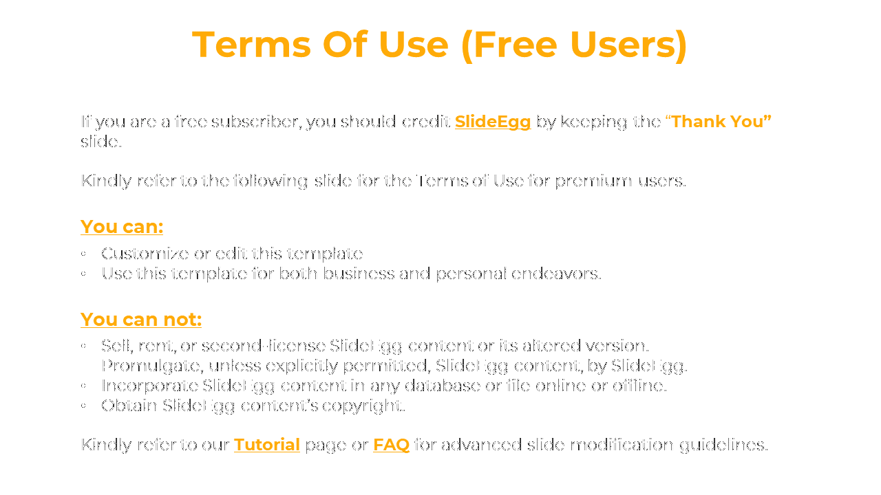 Slide layout includes a centered orange title, two bold subheadings, and left aligned black text organized in bullet points.