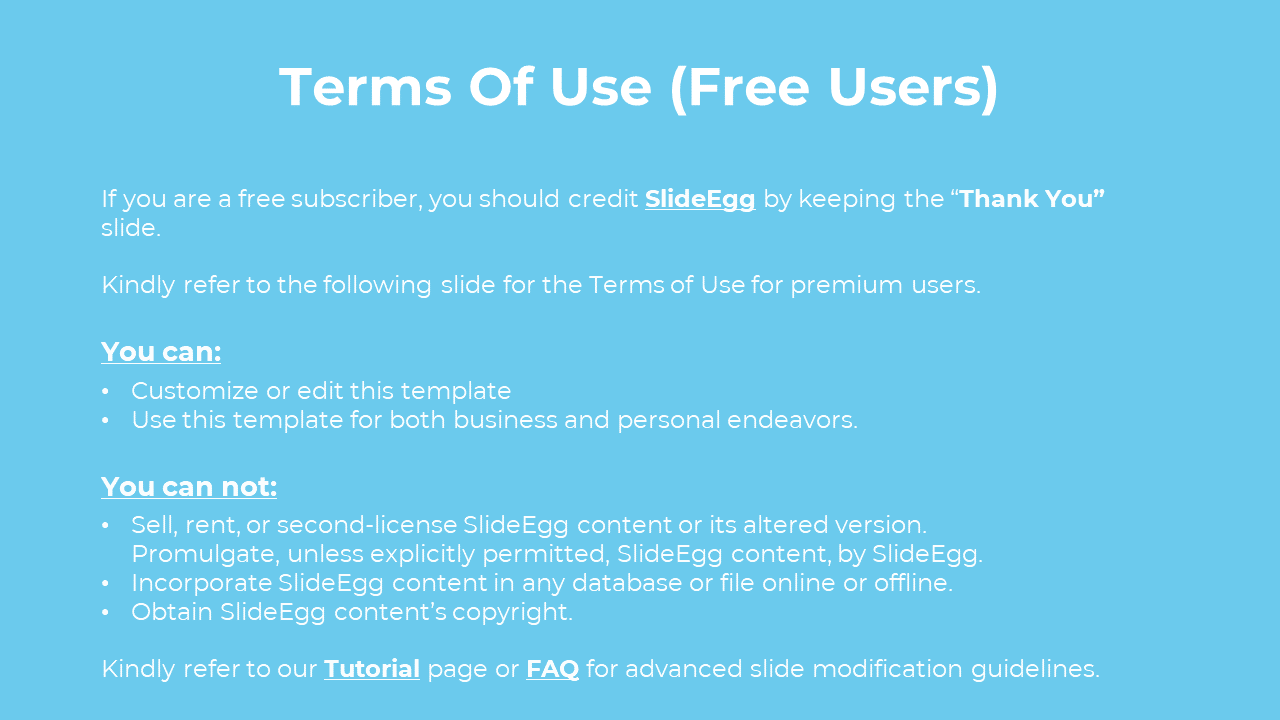 Clean blue layout featuring white header text and bullet points under permissions and restrictions for free users.