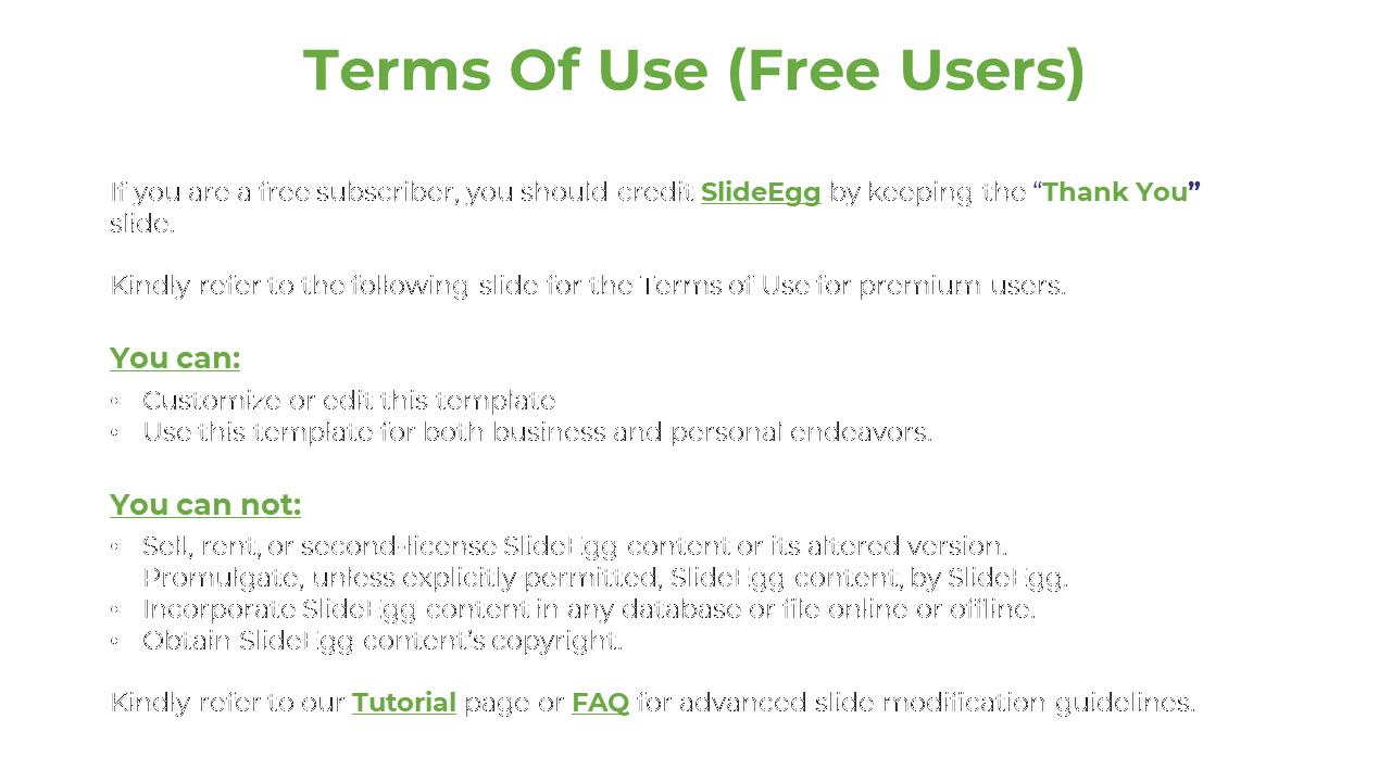 Clean layout featuring green header text and black bullet points under permissions and restrictions for free users.