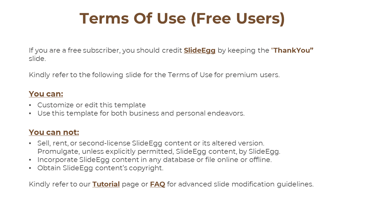Clean layout featuring brown header text and black bullet points under permissions and restrictions for free users.
