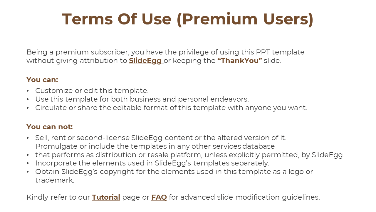 Center aligned brown header with text listing permitted and restricted uses in black bullets on a plain white background.