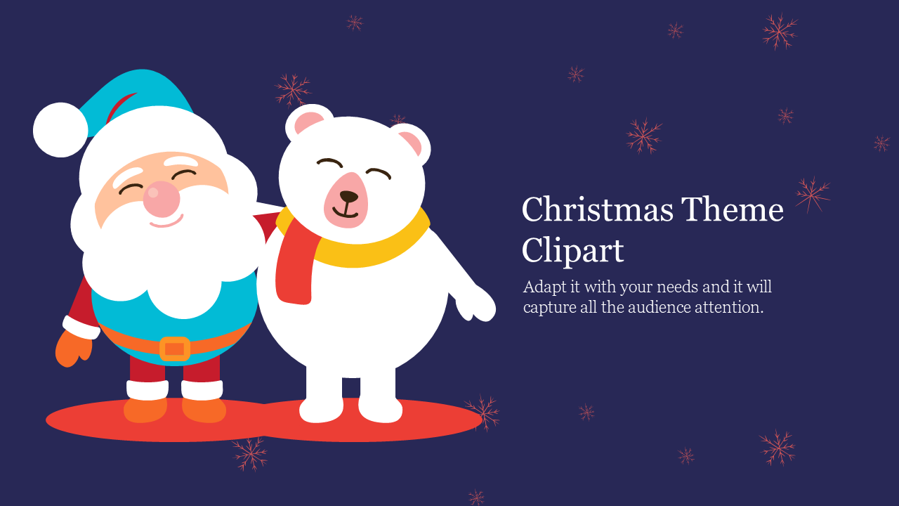 Christmas clipart with Santa hugging a happy bear, both on red spots with scattered red snowflake designs.