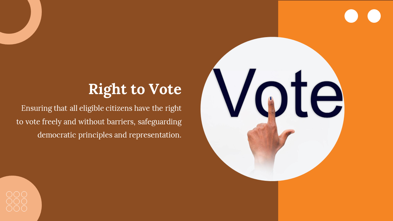 Circular white graphic showing a person's finger pointing upward to touch the word vote written in bold dark blue typography.