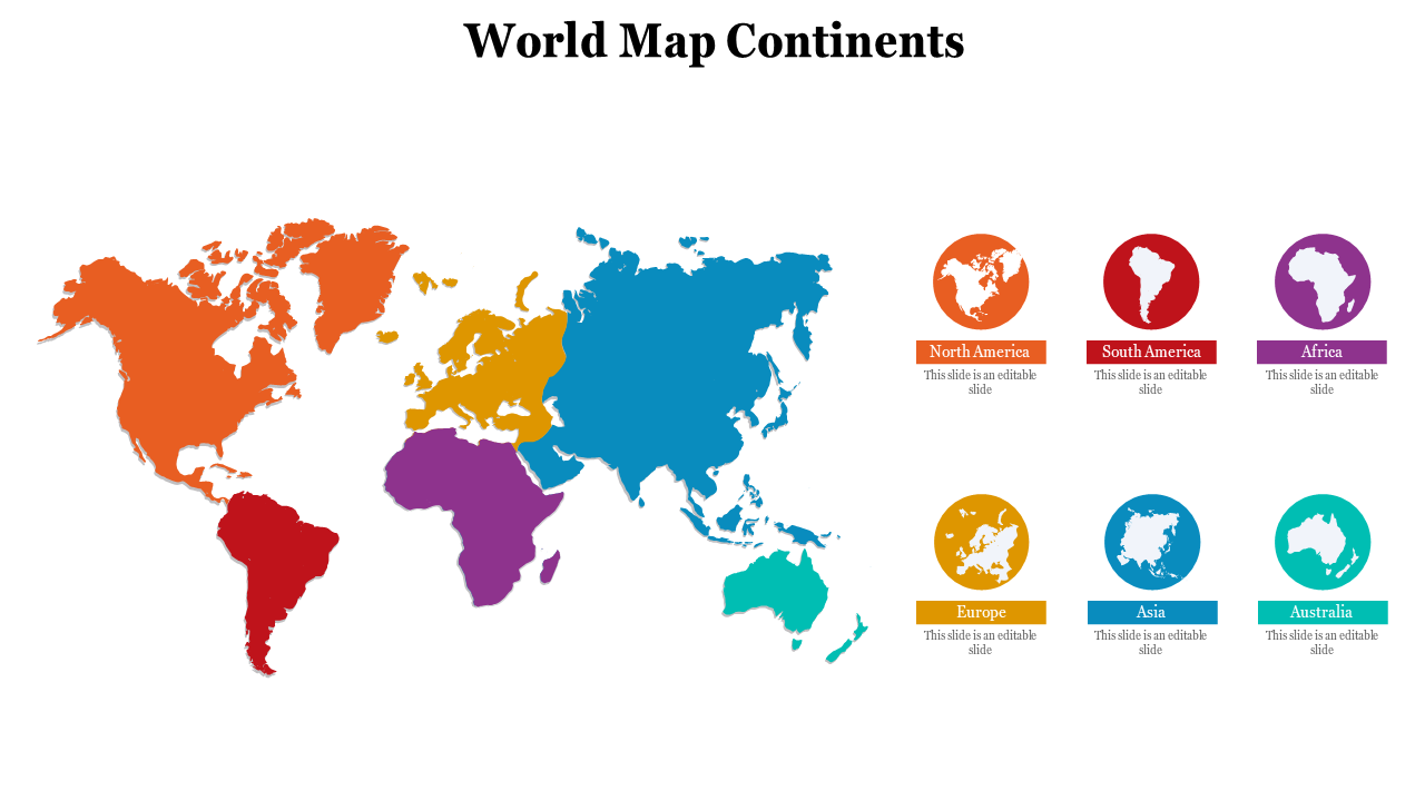 Rounded rectangle world map with colored continents labeled and black text naming oceans like Arctic, Pacific, and Indian.