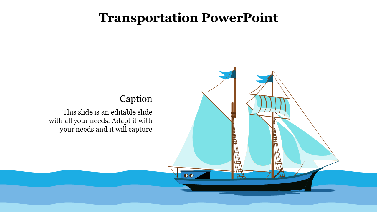 Classic sailboat with dual masts and flowing blue sails at sea, placed beside a text box on a clean white background.