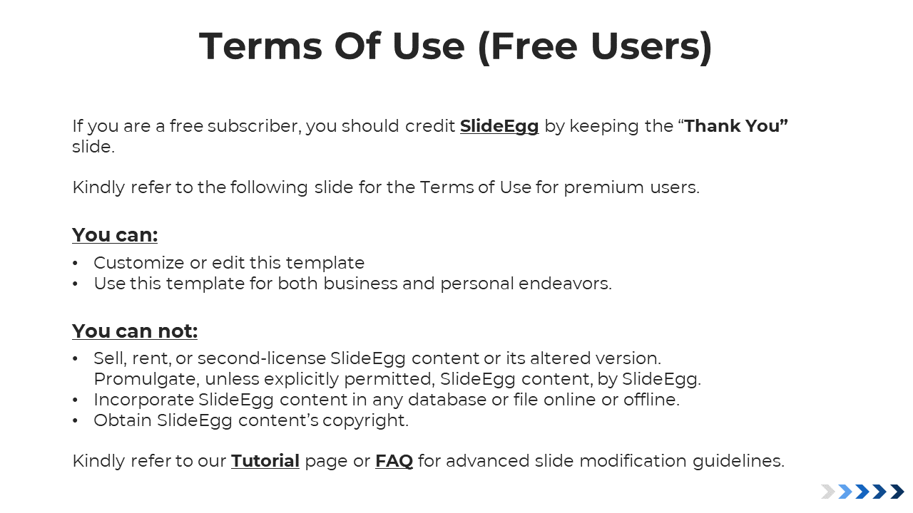 Terms of use slide for free users, featuring two sections with permissions and restrictions, plus credit notice at top.