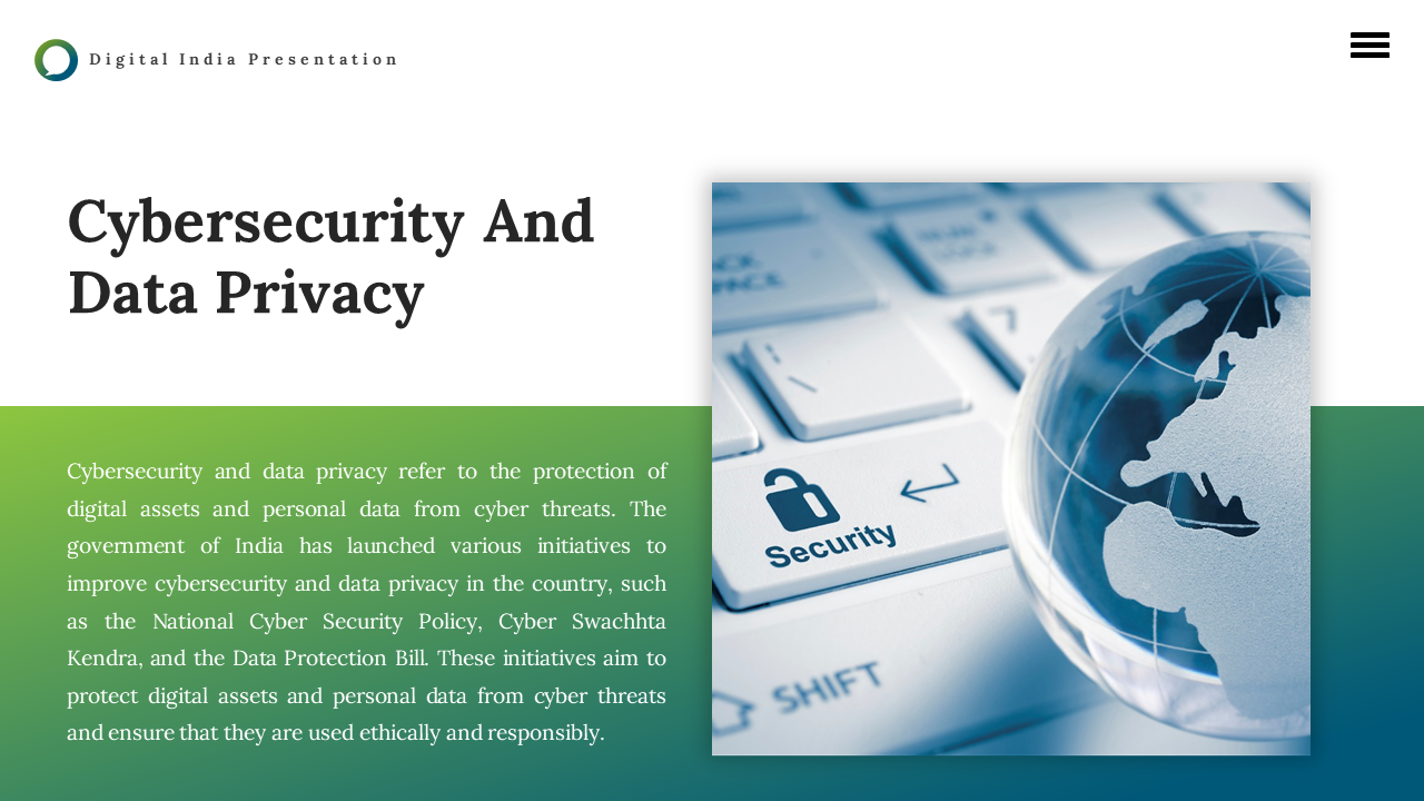 Slide on data privacy with macro shot of keyboard security key and semi transparent world globe with a description.