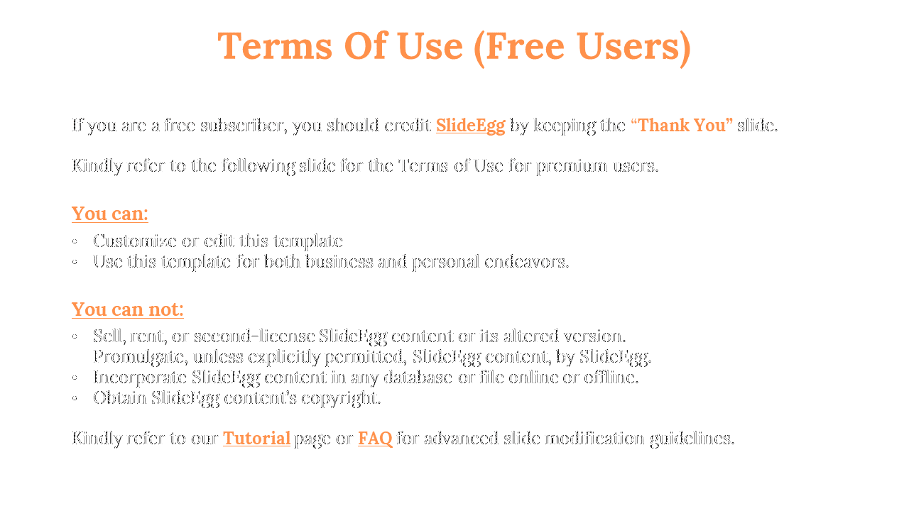 Policy slide with bold orange highlights explaining permitted and prohibited actions for free subscribers.