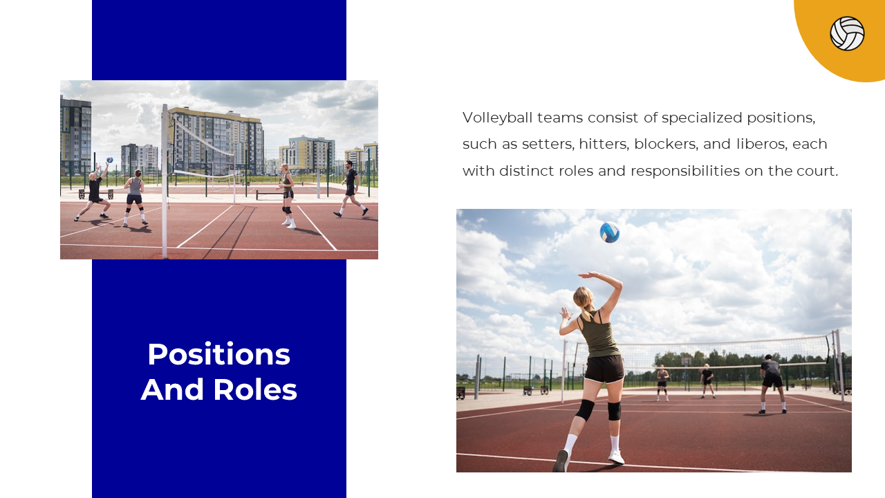 Players positioned on outdoor courts, one preparing to serve, illustrating key roles and responsibilities in volleyball.