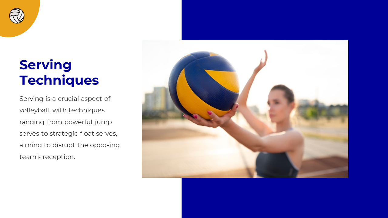 Focused player in serving stance on outdoor court, highlighting techniques like jump and float serves.