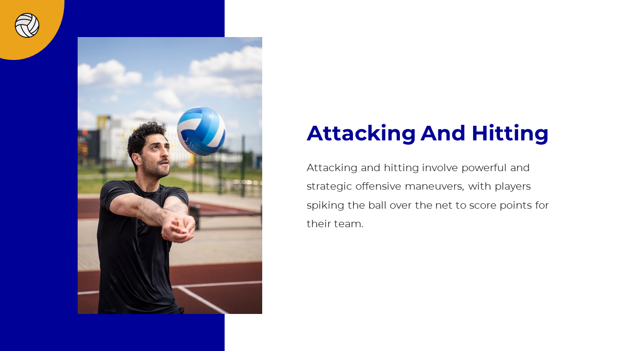 Volleyball action shot showing player in ready stance for attacking and hitting as ball descends toward arms.