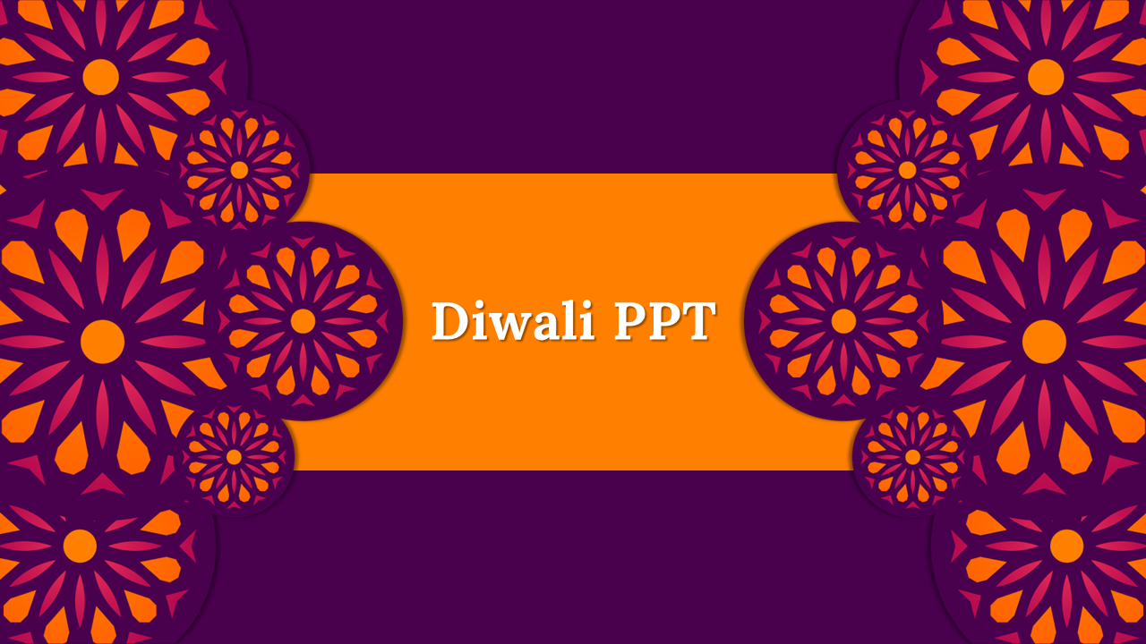 Festive Diwali layout featuring radial mandala motifs on both sides and bold central title on bright orange strip.