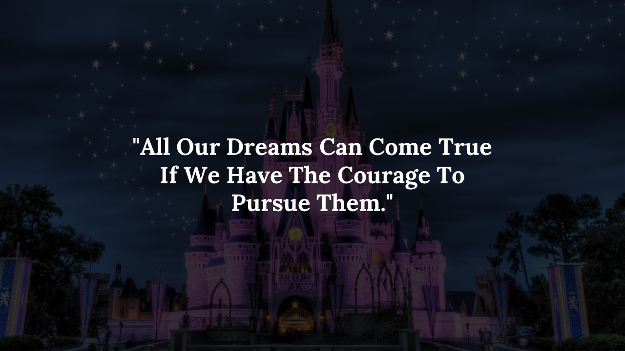 Fantasy castle scene at night with dark sky, glowing towers, and centered motivational quote in bold font.
