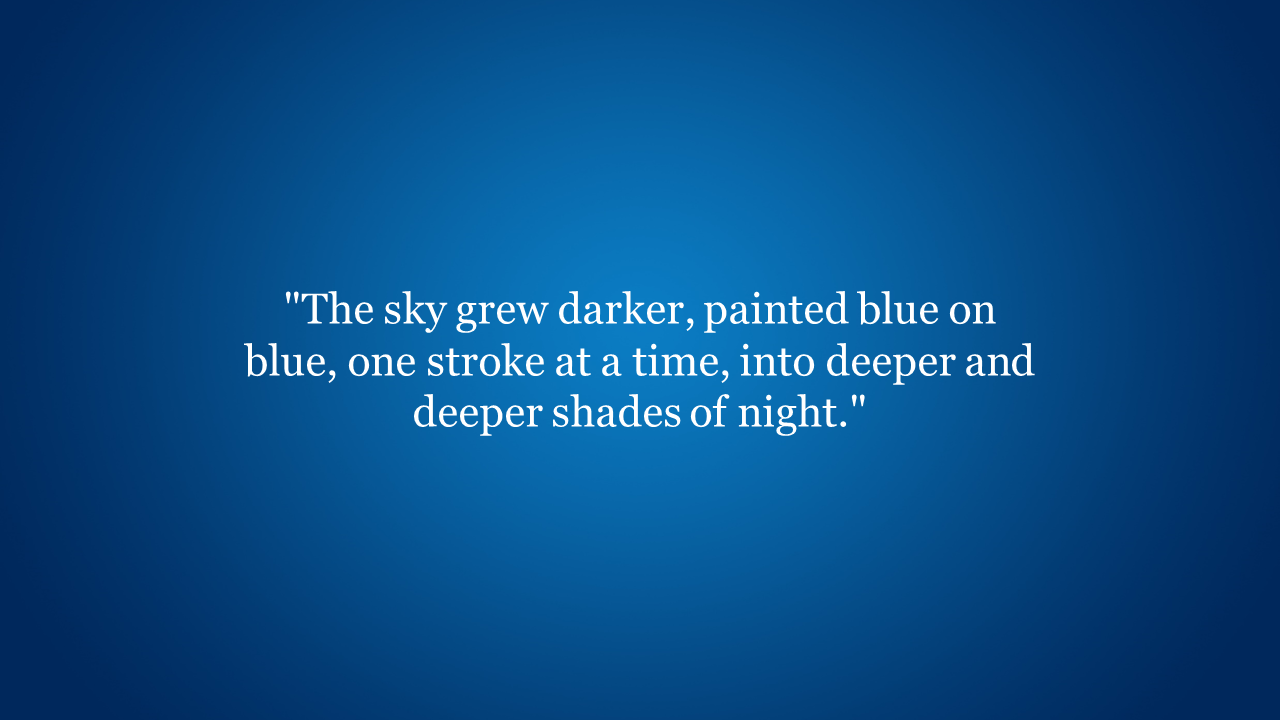 Centered poetic quote over a fading blue background, transitioning from light center to dark corners.