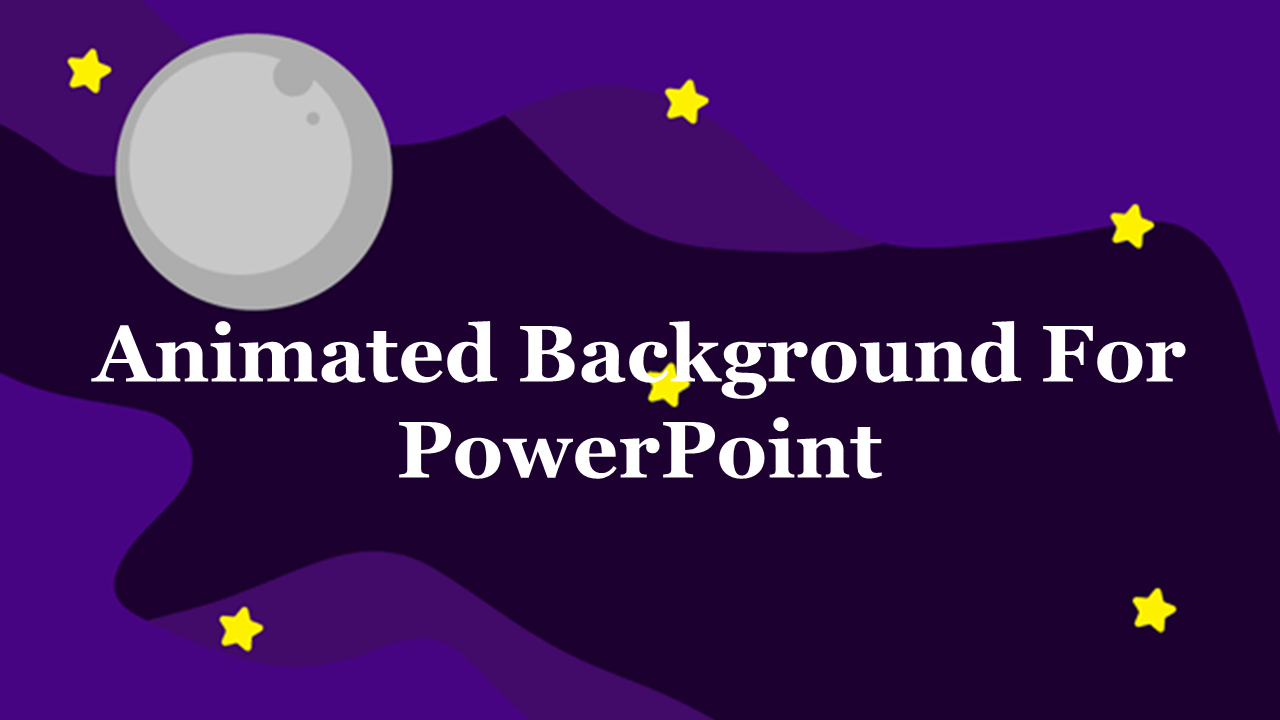 Night sky illustration with a full moon, scattered yellow stars, and dark purple shapes framing PowerPoint title text.