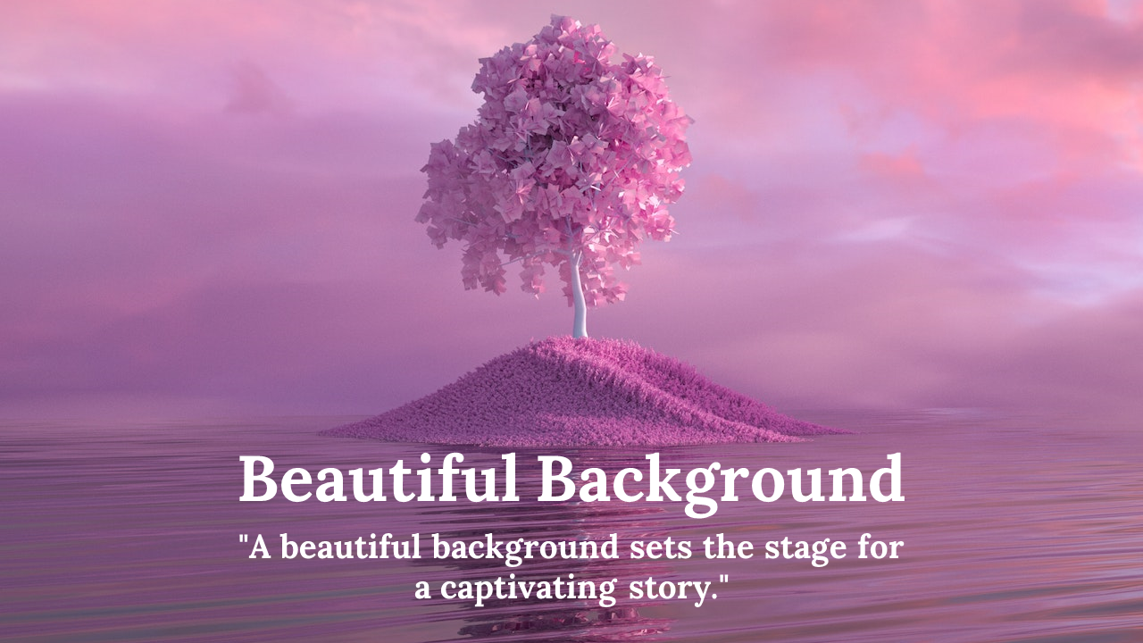 Stylized pink island tree in a serene pastel setting with calm water, dreamy sky, and a centered inspirational quote.