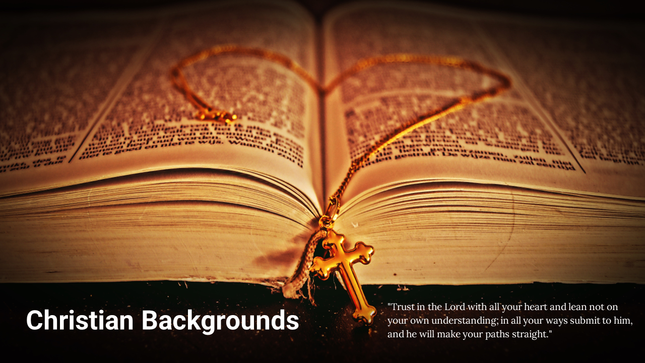 Bible spread open with a cross pendant necklace forming a heart shape, soft light highlighting the pages and title text.